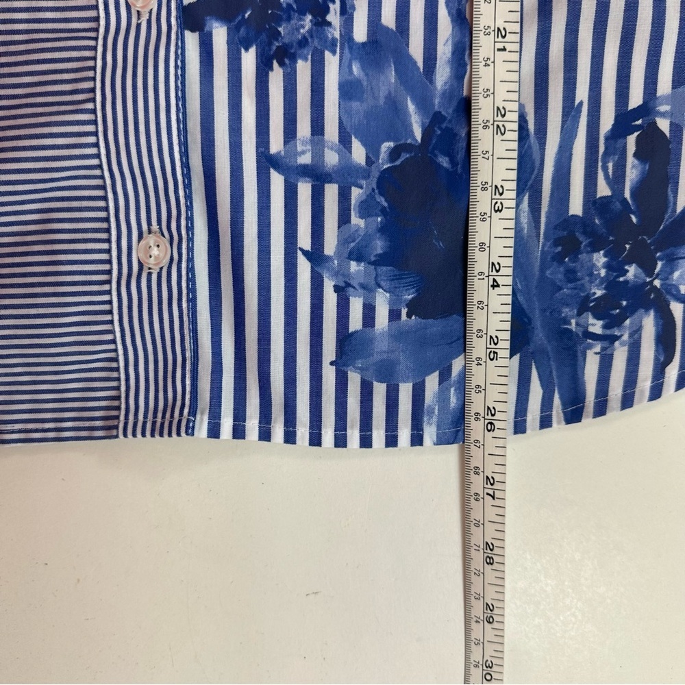 Chicos 2 Blue White Striped Floral Button Shirt Womens Large Long Sleeve - Picture 7 of 9